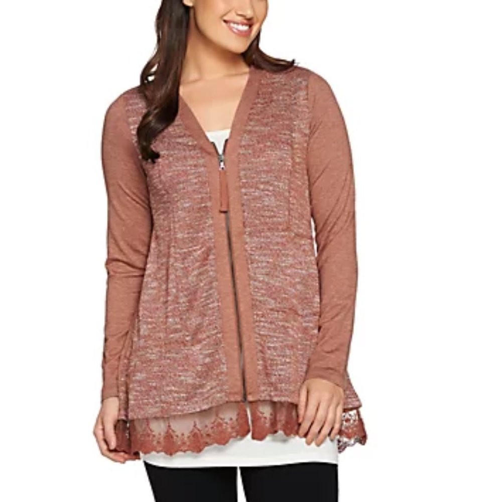 Logo Lori Goldstein Terry Patchwork Zip Cardigan - image 1